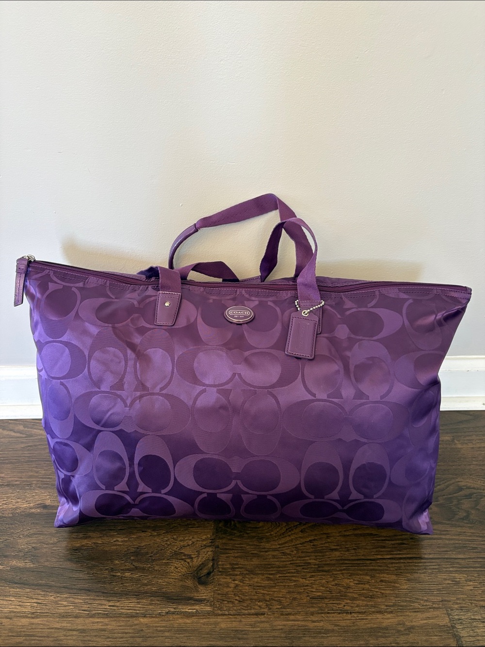 COACH Getaway Signature Nylon Packable Weekender Tote Bag Amethyst Purple NWOT